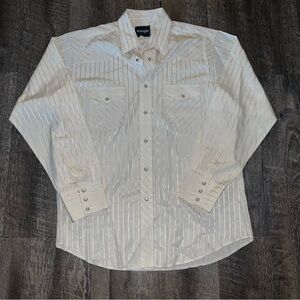 Vintage Wrangler‎ Shirt Men's Large Cream Pearl Snap Textured Silky